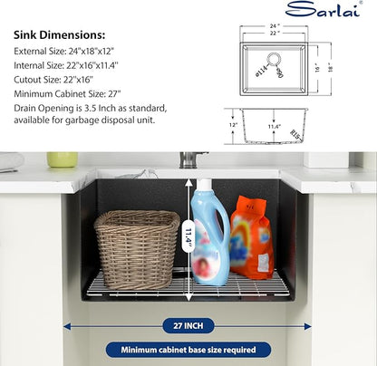 Sarlai Black 24 Inch Undermount Laundry Sink Granite Composite - 12 Inch Deep Utility Laundry Sink 24x18 Matte Black Granite Kitchen Sinks Undermount Quartz Classic Under Counter Single Bowl Basin