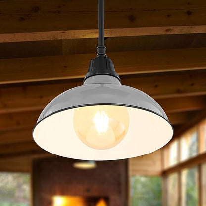 JONATHAN Y 12.25" Gray/Black 1-Light Farmhouse Indoor/Outdoor LED Pendant Iron Hanging Light, and Black Metal Shade, Rustic Ceiling Lamp for Kitchen Island, LED Bulb Included (JYL7611D)