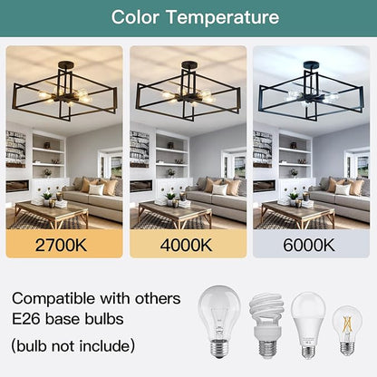 ZGLAOJT 6-Lights Close to Ceiling Light 22.83 Inch Black Light Fixture Industrial Flush Mount Ceiling Large Farmhouse Chandelier Lighting for Kitchen Island Dining Room Bedroom Foyer Hallway