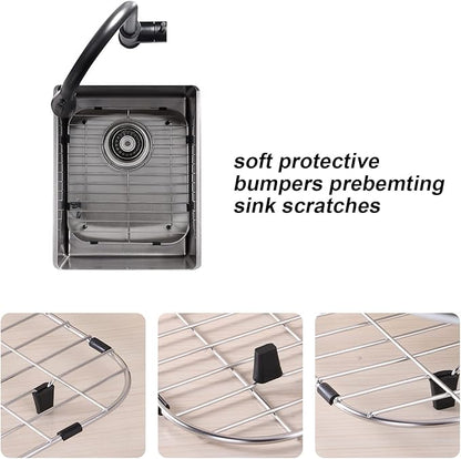 Kitchen Sink Grid 11-3/4" x 12-1/4"- Heavy Duty Kitchen Sink Protector with Built-in Strainer & Rear Drain, Non-Slip Rubber Feet & Scratch Resistant Bottom Guard