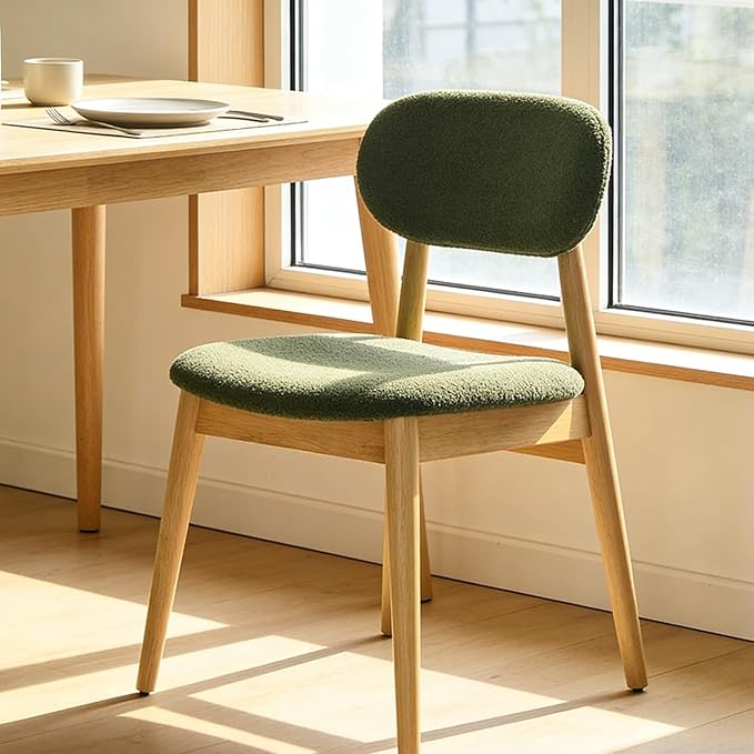 Wooden Dining Chairs Set of 2, Farmhouse Boucle Upholstered Kitchen Chairs, Step-By-Step Video Guide for Assembly, Green