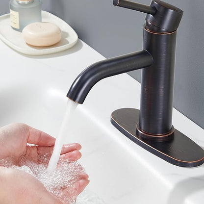 Oil Rubbed Bronze Bathroom Faucet, WINKEAR Single Hole Faucet with Pop-up Drain and Flexible Hoses, Single Handle Faucet for Bathroom Sink, Vanity, RV, Modern Farmhouse, Suitable for 1 Hole or 3 Hole