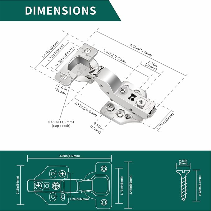 10 Pack Inset Overlay Soft Close Cabinet Hinges 105° Frameless 3 Way Adjustable Soft Close Hinges for Cabinet Doors Kitchen Cabinet Door Hinges with Screws