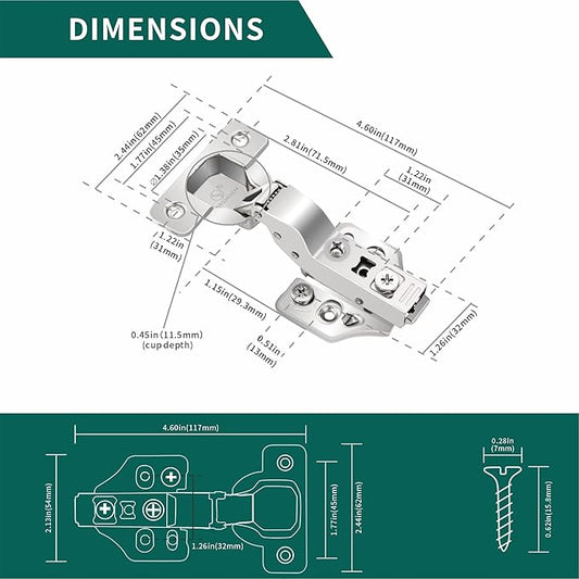 10 Pack Inset Overlay Soft Close Cabinet Hinges 105° Frameless 3 Way Adjustable Soft Close Hinges for Cabinet Doors Kitchen Cabinet Door Hinges with Screws