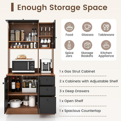 PETSITE Kitchen Buffet Hutch Storage Cabinet, 71" Freestanding Pantry with 3 Cabinets & Drawers, Adjustable Shelves, Microwave Cupboard for Living Room, Dining Room