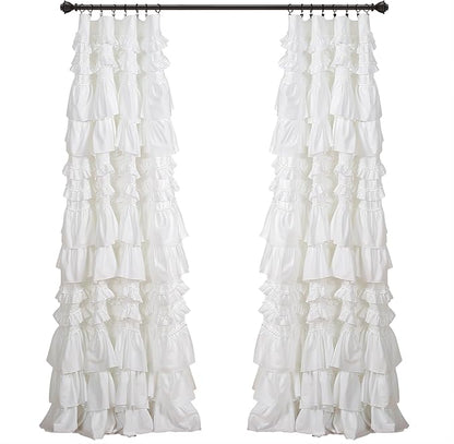 Lush Decor Kemmy Light Filtering Window Curtain Panel Single 52" W x 84" L White - Drapes - Ruffled Curtains for Bedroom - White Curtains - Coquette Decor