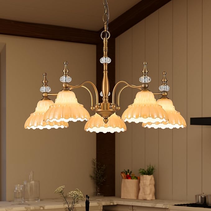 HDDFL Chandelier 5 Lights Chandeliers Lamp Modern Pendant Lighting Fixtures for Dining Room Entryway Living Room Bedrooms Kitchen Brown and Brass