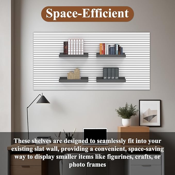 4 Pcs 16X8 Inch Slatwall Shelves, Heavy Duty Slatwall Baskets, Metal Slat Wall Shelves Accessories, Metal Retail Display for Storage and Organization, Black