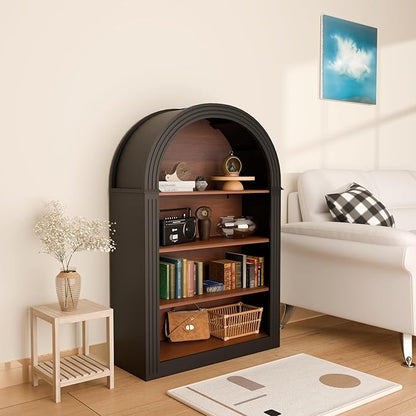 Ball & Cast 45.66" Tall Arched Storage Cabinet,Modern 4-Tier Wooden Display Cabinet with Open Shelves,Versatile Floor Bookcase Cabinet Organizer for Library,Living Room, Office, Black