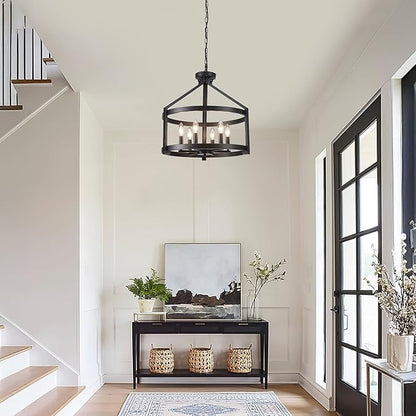 6-Light Large Farmhouse Black Chandelier, 20" Modern Hanging Pendant Lighting, Convertible Semi Flush Mount Ceiling Light Fixture Rustic Vintage Chandeliers for Dining Room Foyer Kitchen Entryway