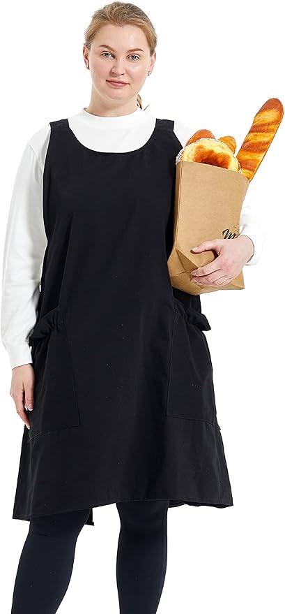 Big Plus Size Aprons for Women with Pockets Cotton Linen Baking Kitchen Cooking