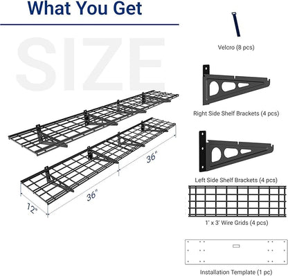 FLEXIMOUNTS 12-inch-by-72-inch Wall Shelf Garage Storage Rack Wall Mounted Floating Shelves,1x6ft,Black, 2-Pack, Classic Series