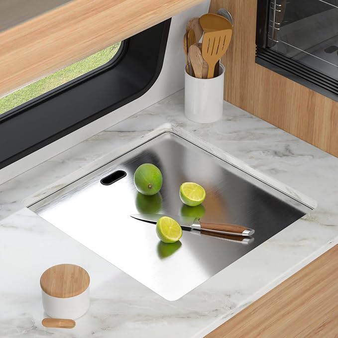 18 x 18 Inch Outdoor Sink Undermount RV Sink Workstation 16 Gauge Stainless Steel Single Bowl Handmade Outdoor Kitchen Sinks With Folding Faucet 18"x18"x9"