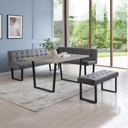 HIPIHOM 3 Piece Dining Table Set with Bench, 42.9 Inch Modern Kitchen Table with Left Seat Corner and 43.3 Inch Bench for Family Dining Room Furniture