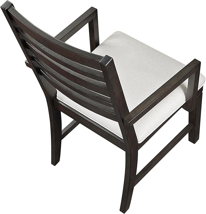 Lexicon Dining Arm Chairs Set of 2, Wood Frame and Beige Textured Fabric Upholstered Seat, Ladder Back, Accent Seating with Arms for Dining Room, Kitchen Table, Office, Easy Assembly, Dark Espresso