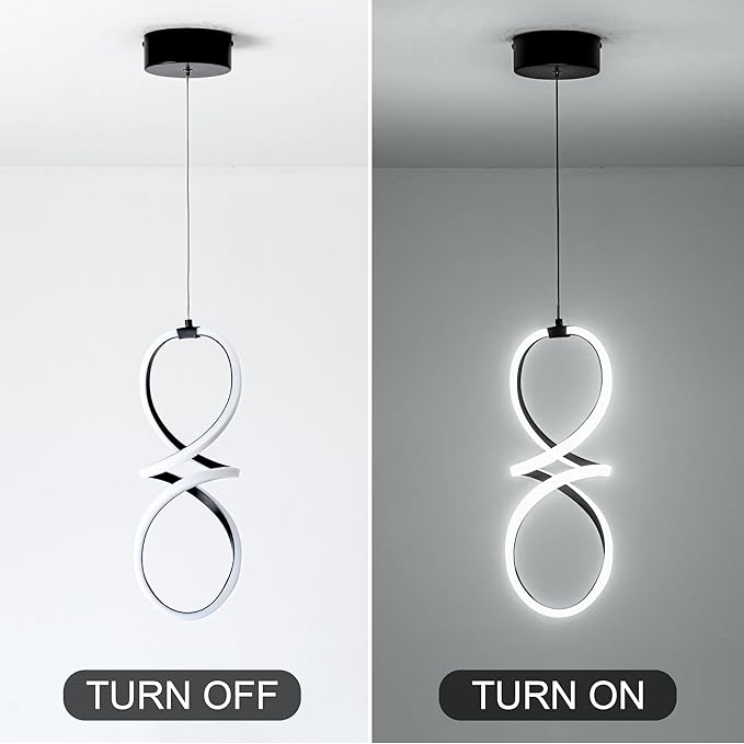MAYNA Spiral Led Pendant Light Fixture,Modern Led Chandelier, 6000K Adjustable Height Hanging Light Fixture for Kitchen Living Room Bedroom Cafe Table, 1 Pack (Black)