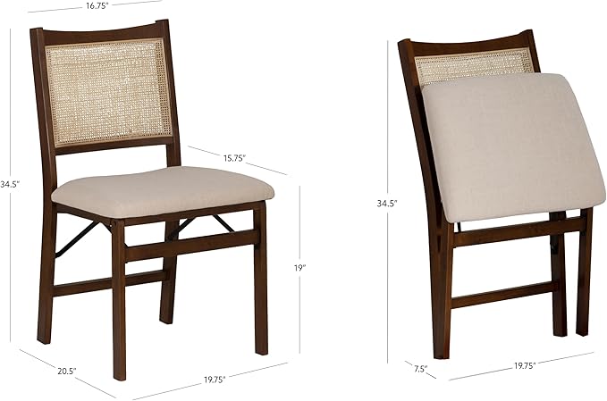 Powell Kasi Brown and Natural Rattan Cane Fully Assembled Foldable Wooden Dining Side Chair