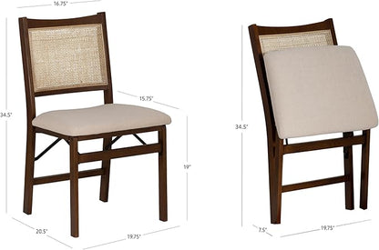 Powell Kasi Brown and Natural Rattan Cane Fully Assembled Foldable Wooden Dining Side Chair