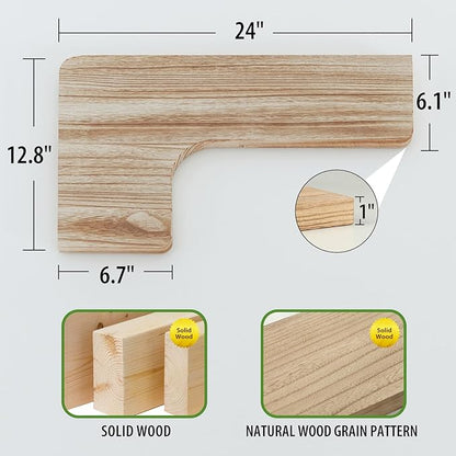 SAUMONIERES Corner Floating Shelves 24 Inch Wall Mount Shelf Solid Wood for Bedroom Bathroom Kitchen Storage Set of 2, Rustic Torched