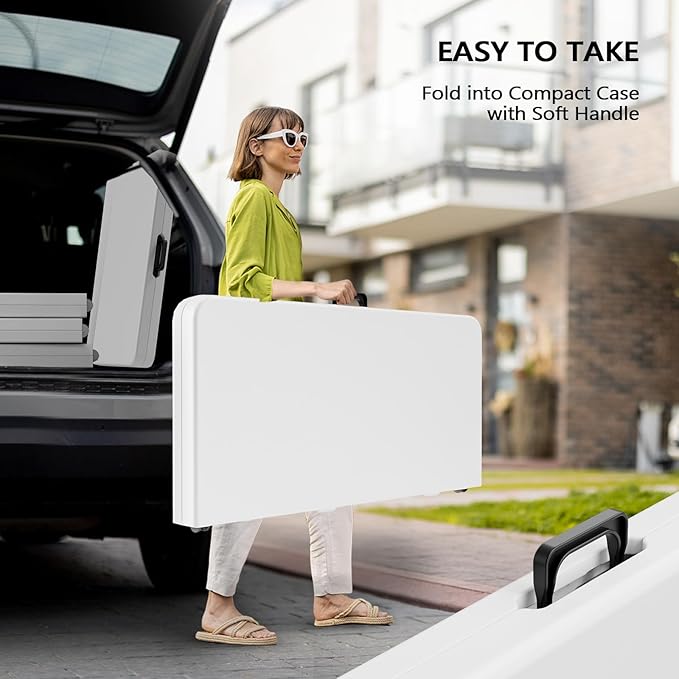 VINGLI 38" Fold in Half Square Table, Bi-Folding Commercial Portable Plastic Dining Table for Kitchen Outdoor Party Wedding Event, White