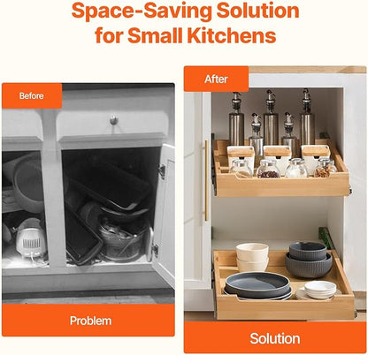 VEVOR Pull Out Cabinet Organizer, 17"W x 21"D Cabinet Drawer, Soft Close Slide out Shelf, Heavy-Duty Sliding Wood Drawer, Bottom Mount Size（17.5"W x 23"D）and Side Mount Size（18"W x 23"D）
