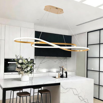 Gold Modern Chandelier for Dining Room,47.24" Linear Led Chandelier Large Modern Pendant Light for Kitchen Island Lighting Dimmable 3000K-6500K Adjustable Color Temperature