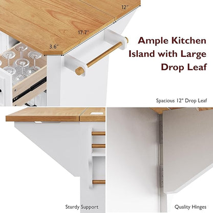 Modern Dining Table 56 Inch Kitchen Island with Drop Power Outlet Counter Wood Console Luxury Living Room,White-MDF