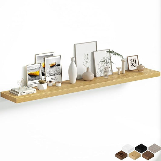 Fun Memories 72 Inch Floating Shelves, 12 Inch Deep Wall Shelf for Fireplace Mantel, Oak Deep Storage Shelves for Home & Office, Long Floating Shelf with Invisible Bracket, Set of 1