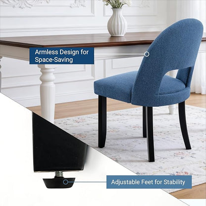 Upholstered Dining Chairs Set of 4, Mid Century Modern Kitchen Chairs with Solid Wood Legs & Linen Fabric Backrest for Dining Room and Farmhouse, Blue