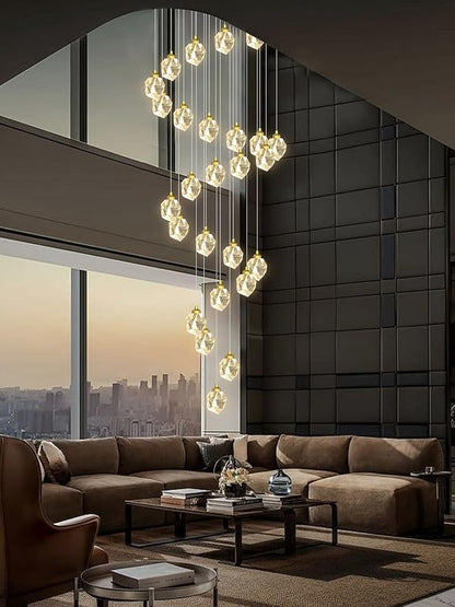 26 Light Gold Large Crystal Chandeliers for High Ceiling 135 inches Long Spiral Staircase Chandelier High Foyer Ceiling Chandelier LED Dimmable 2700-6000K