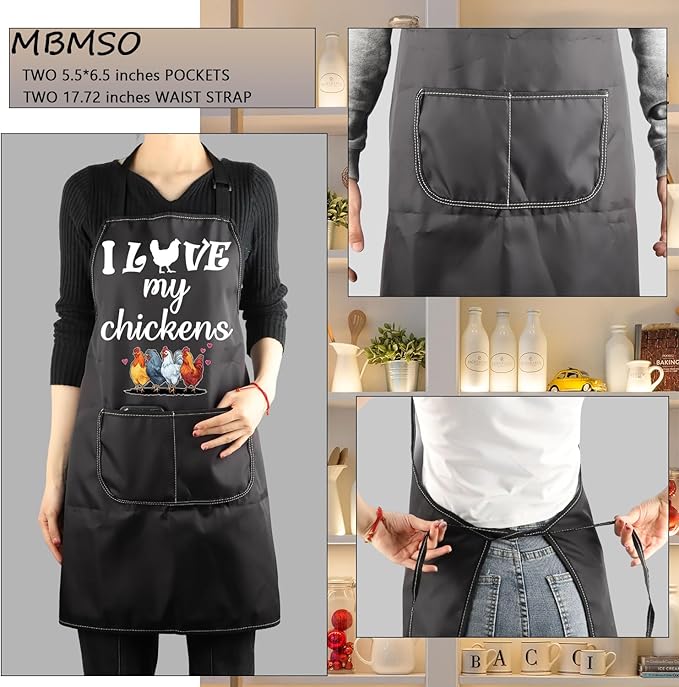 MBMSO Funny Chicken Aprons I Love My Chickens Gifts for Chicken Lover Chicken Farmer Gifts for Chicken Lady Farmhouse Apron