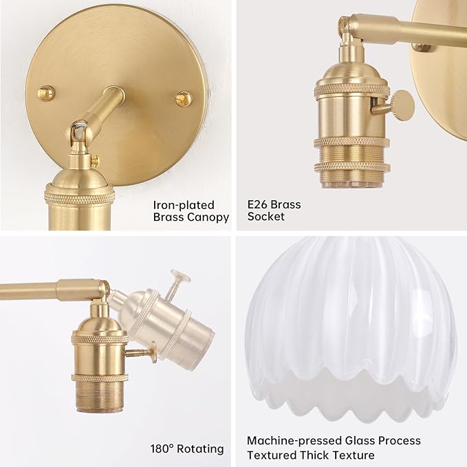 Shenmoyl Vintage Battery Operated Wall Sconce with White Tulip Glass Lampshade 5000 mAh Rechargeable Battery Powered Wall Light with Remote Control for Bedside Bedroom Doorway, Set of 2