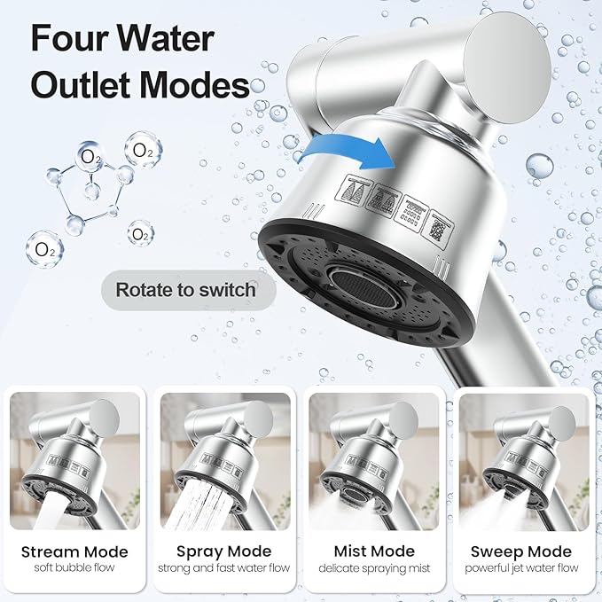 Bathroom Sink Faucet, FunnyAir Stainless Steel 1080° Rotatable Faucet for Sink 1 Hole or 3 Holes, Modern Style Single Handle Bathroom Faucets with Hot and Cold Hoses, Silver