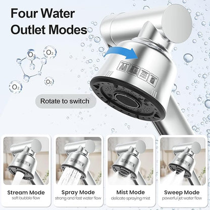 Bathroom Sink Faucet, FunnyAir Stainless Steel 1080° Rotatable Faucet for Sink 1 Hole or 3 Holes, Modern Style Single Handle Bathroom Faucets with Hot and Cold Hoses, Silver