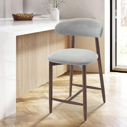 Upholstered Counter Height Bar Stools, Kitchen Island Stools with Back, Modern Counter Stools Chairs with Wood Legs for Kitchen Island Dining Room, Light Grey