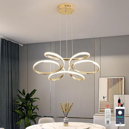 23 inch Modern Chandelier for Dining Room, Kitchen Chandelier & Entryway, Dimmable LED Pendant Light with Adjustable Height, 32W for Hallway, Living Room, Bedroom (Gold M)