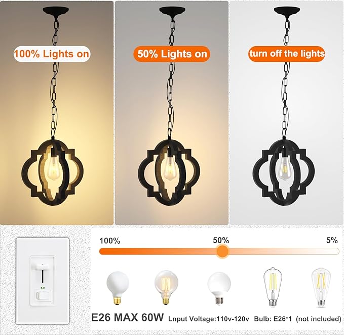 Kitchen Island Light RC Ceiling Light Fixtur 1 Light Home Decor, Kitchen Island Pendant Chandelier, Wooden Cage Entry Fixture with Adjustable Chain, Vintage Industrial Fixture