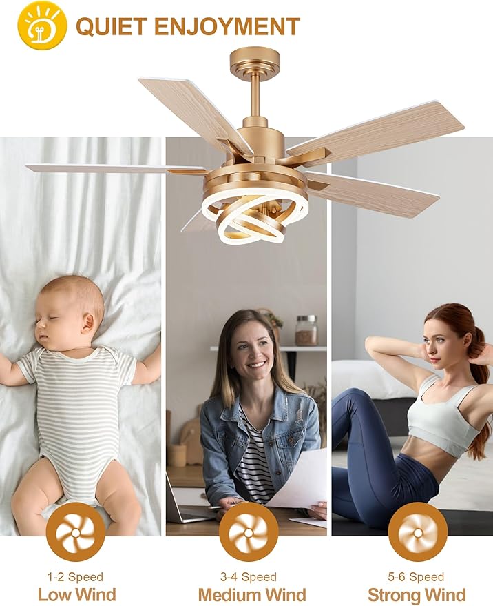 Dawn Whisper 52" White Ceiling Fan with Light Modern Chandelier Fan DC Motor Dimmable LED Ceiling Fan with Light for Bedroom Living Room