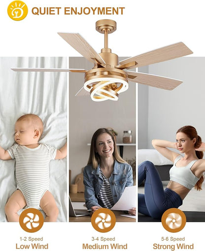 Dawn Whisper 52" White Ceiling Fan with Light Modern Chandelier Fan DC Motor Dimmable LED Ceiling Fan with Light for Bedroom Living Room