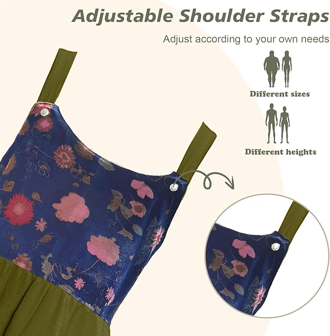 Cityelf Vintage Pinafore Apron Dress Snap Adjust Linen Cotton with Pockets Floral Aprons for Cooking Gardening