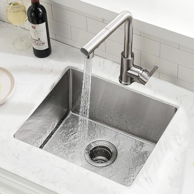 20 Inch Undermount Kitchen Sink with Faucet Combo - SZBAQTM 20"x19"x10" Stainless Steel Undermount Sink Single Bowl 18 Gauge Handmade Design sink with Pull-Out Faucet
