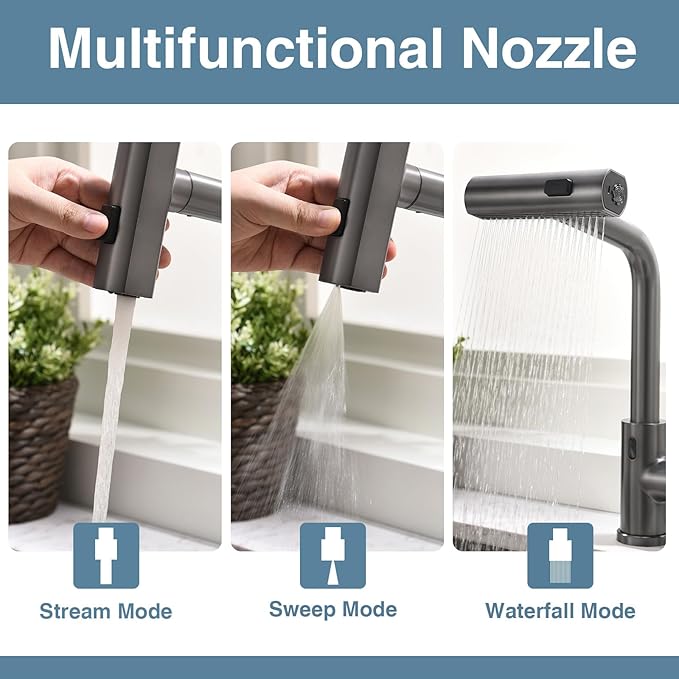 GIMILI Black Stainless Touchless Kitchen Faucet with Pull Down Sprayer, 15” Hight Single Hole Handle Kitchen Sink Faucets
