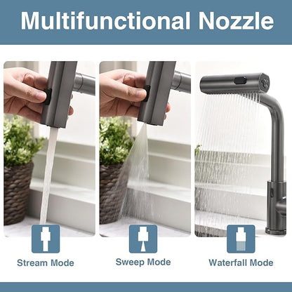 GIMILI Black Stainless Touchless Kitchen Faucet with Pull Down Sprayer, 15” Hight Single Hole Handle Kitchen Sink Faucets