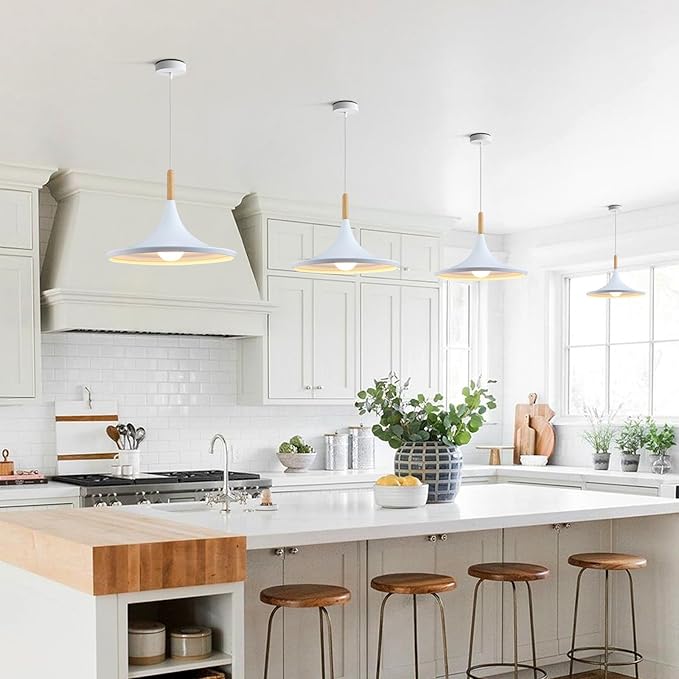 KCO Lighting White Barn Pendant Light 3-Pack Farmhouse Vintage Hanging Lamp with Adjustable Cord Rustic Ceiling Hanging Light Fixture