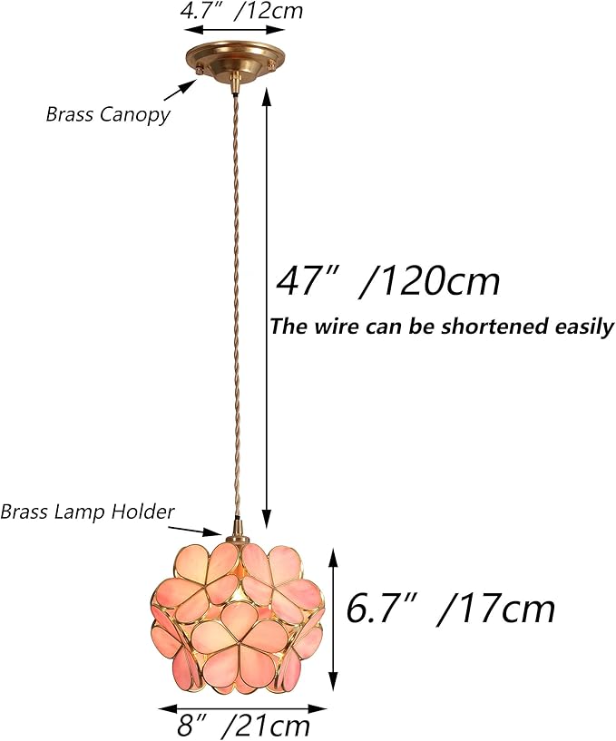 Bieye L10876 Petals Tiffany Style Stained Glass Ceiling Pendant Light with 8-inch Wide Lampshade (Deep Red, 8" Cherry Blossom)
