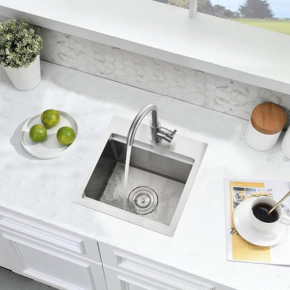 15x15 Inch Drop In Bar Sink - 16 Gauge Stainless Steel Small Kitchen Sink, 10" Deep Single Bowl Workstation Sinks with Accessories for RV, Outdoor Kitchen & Wet Bar