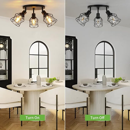 WILON Kitchen Light Fixtures Ceiling Mount, Black Fixtures 3-Light Adjustable Semi Flush Mount Ceiling Light, Multi-Directional Lights for Kitchen Hallway Dining Room(E26 Base)