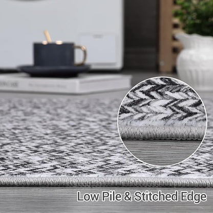 Washable Area Rugs 5x7 Rug for Living Room Non Slip Modern Rug Soft Area Rug for Bedroom Farmhouse Braided Print Throw Rugs Contemporary Stain Resistant Carpet for Dining Room 5'x7' Light Grey