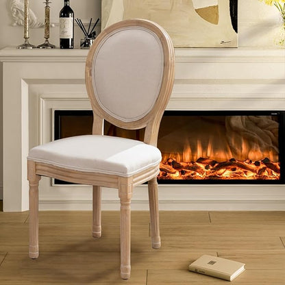 SoarFlash French Dining Chairs Set of 6, Vantage Linen Dining Chair with Round Back, Farmhouse Country Dining Chair for Living Room,Kitchen,Bedroom,Beige