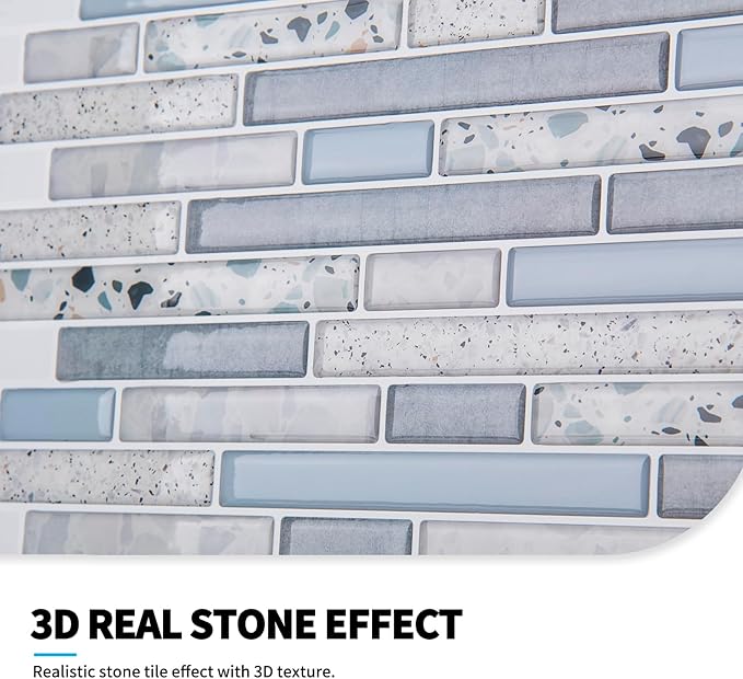 Art3d Peel and Stick Kitchen Backsplash Self-Adhesive Wall Tile Stone, 10 Sheets